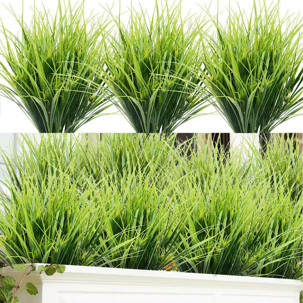 17 In. Green Artificial Plant Wheat Grass Type UV Resistant Plastic Outdoor Shru