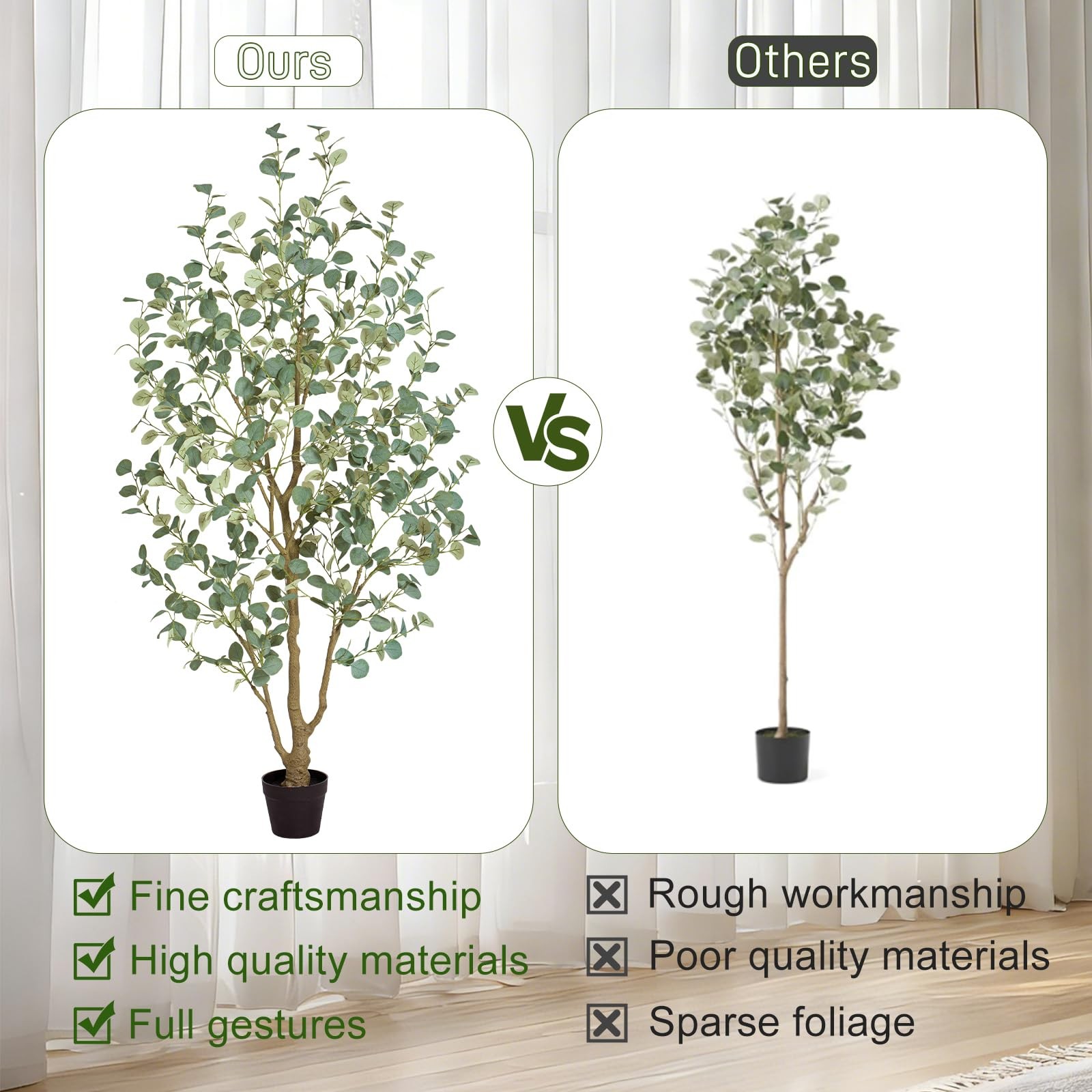 6FT Artificial Eucalyptus Tree Indoor, Faux Eucalyptus Tree with 636 Silk Lea…