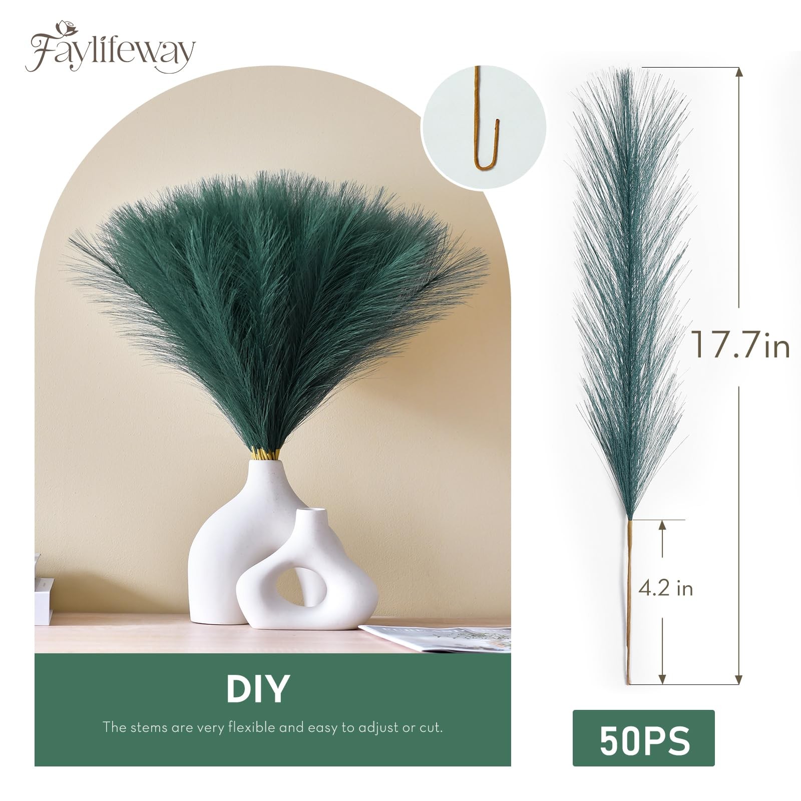𝟱𝟬𝙥𝙘𝙨 Pampas Grass 𝟭𝟳in, Faux Pampas Grass Office Home Decor, Fake Art…