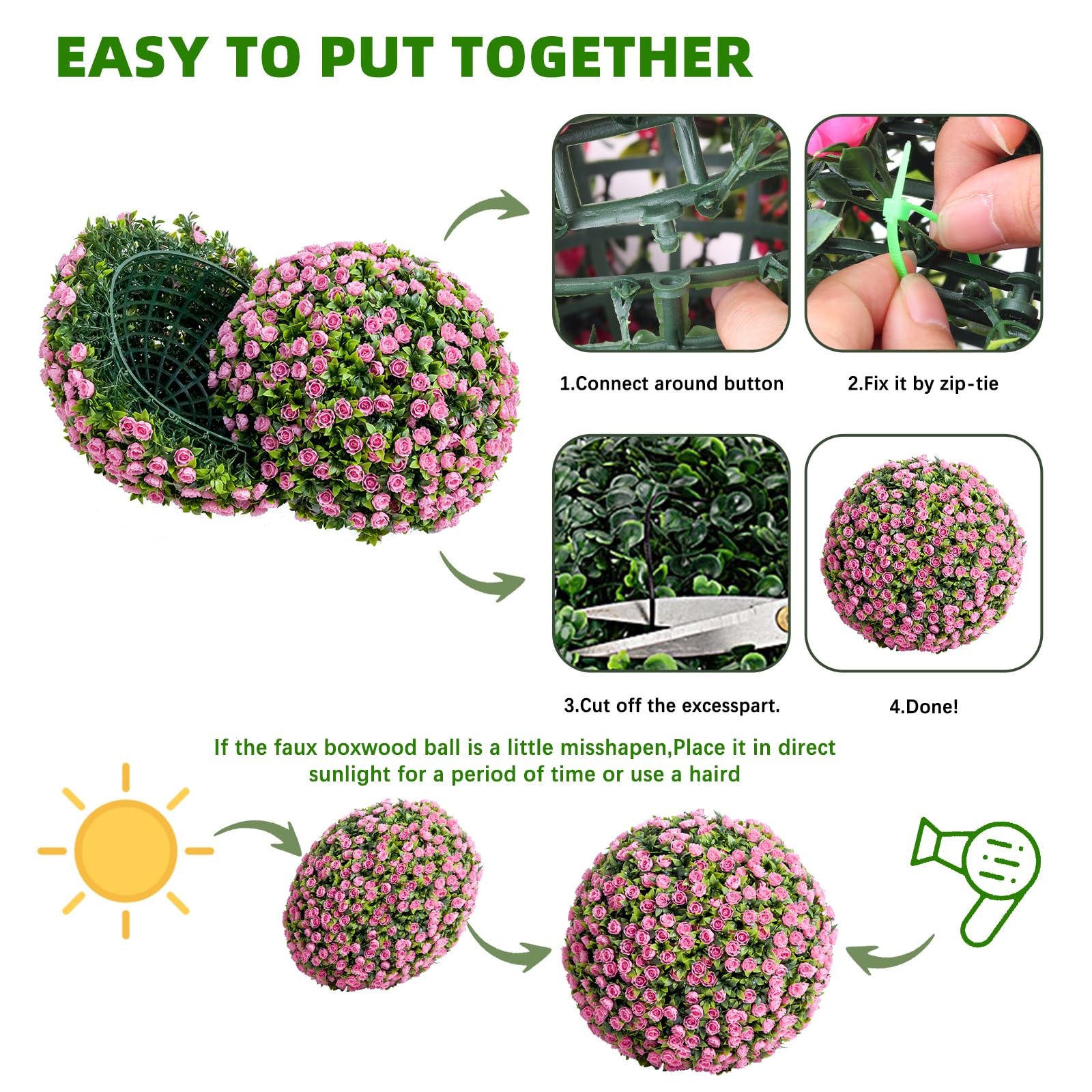 Garvee 2PCS Artificial Boxwood Topiary Balls for Home Decor Pink OD 44/45/55CM