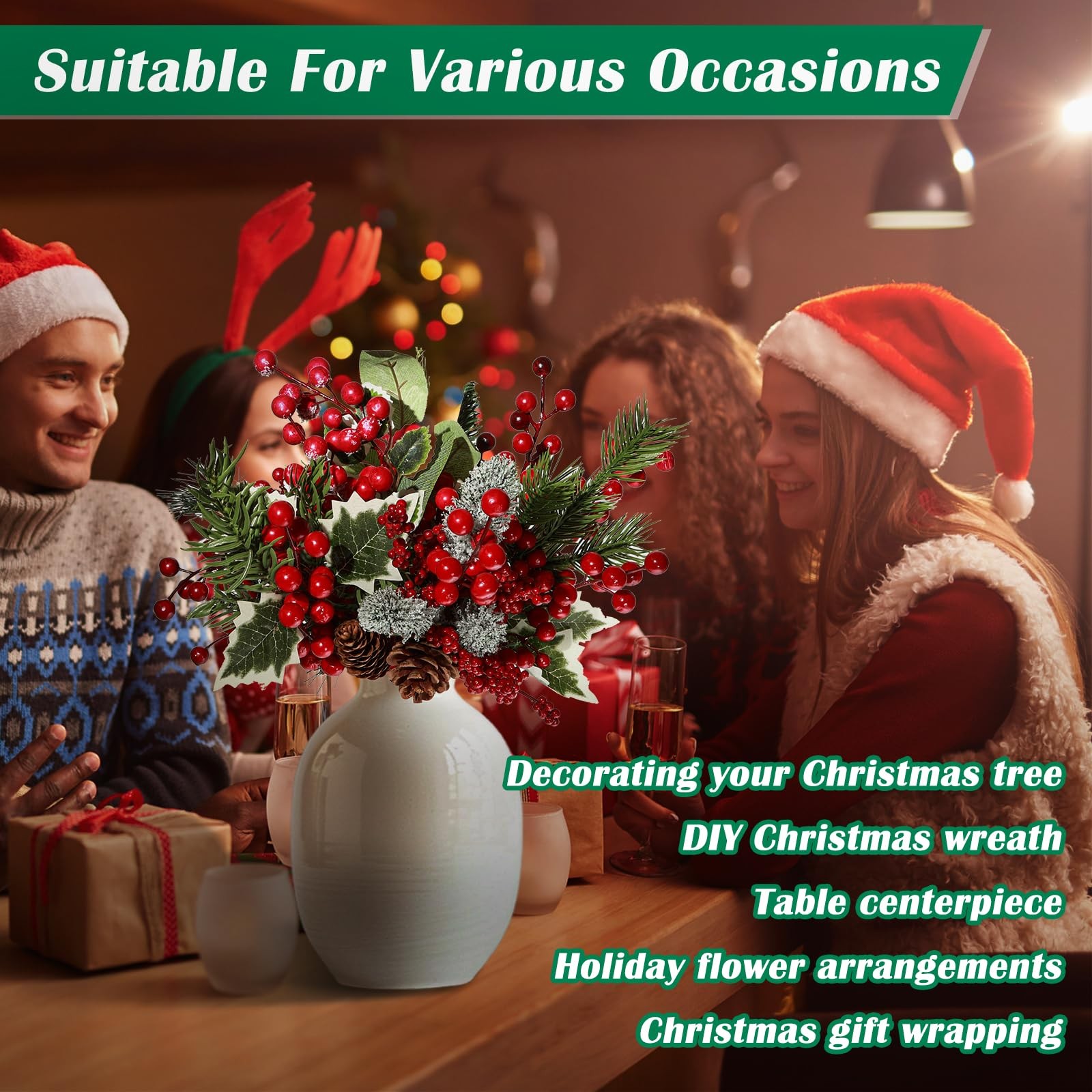 12 Pack 12 Inch Artificial Christmas Tree Picks Red Berry Sprays Wreath