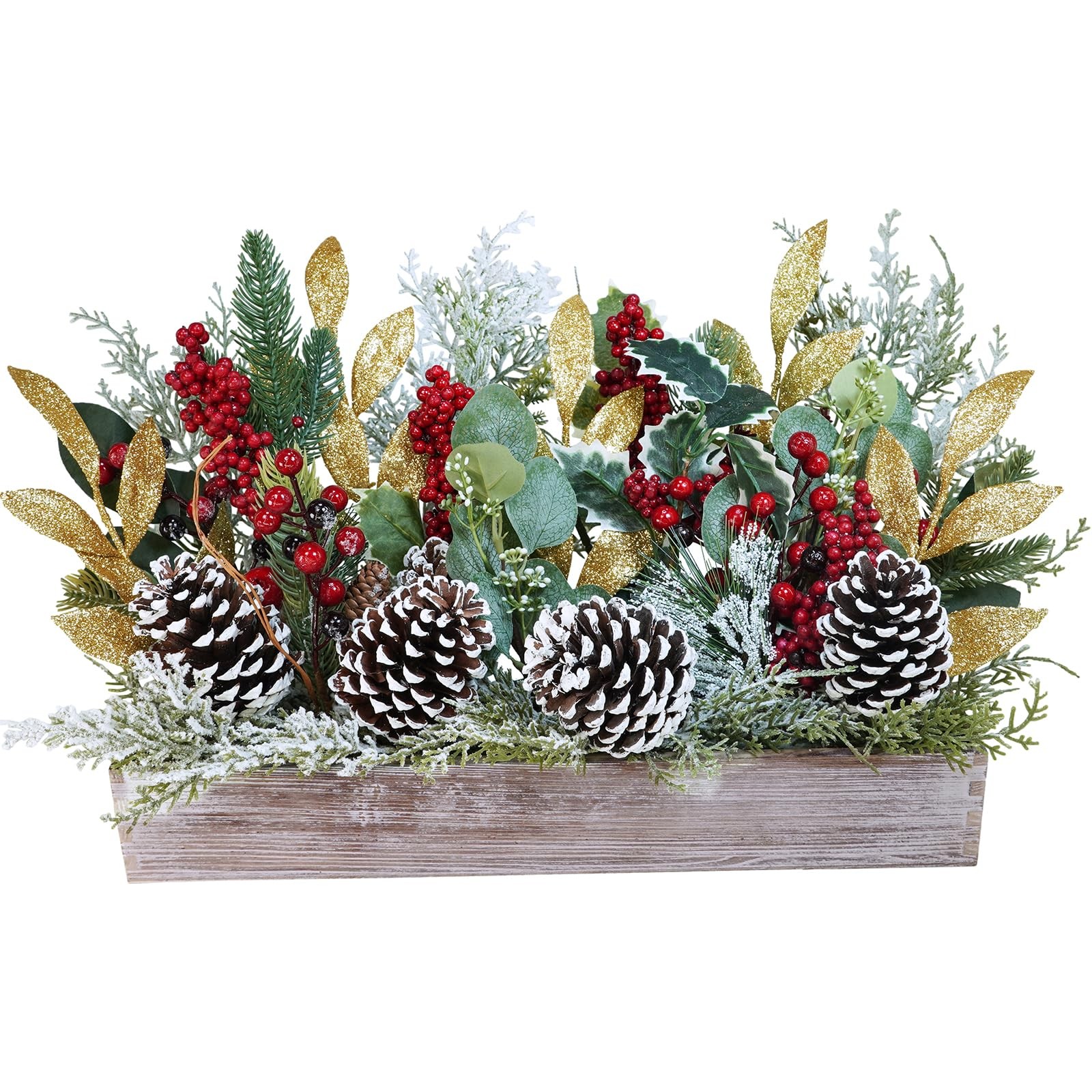 Bulk Rustic Christmas Floral Picks and Pine Cones in Wooden Box – Holiday Table