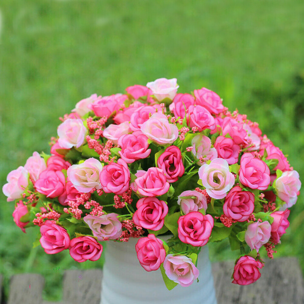 21 Heads Artificial Rose Bud Fake Silk Flowers Bouquet Wedding Party Home Decor