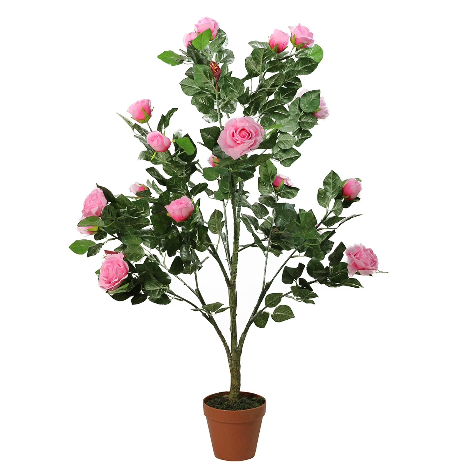 Artificial Rose Tree 43 Inch Potted Pink Green Flowers Indoor Faux Plant