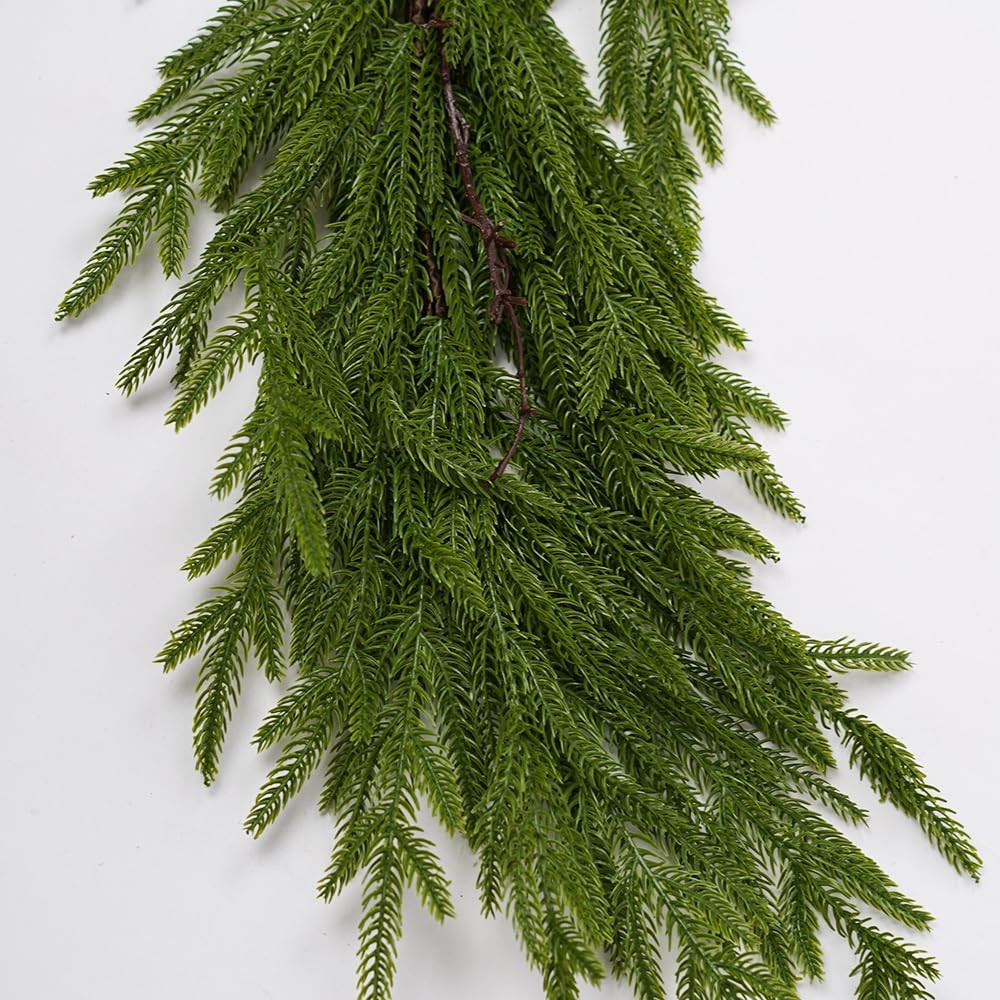 Norfolk Pine Garland,2Pcs 6ft Real Touch Norfolk Pine Garland Realistic Artif…