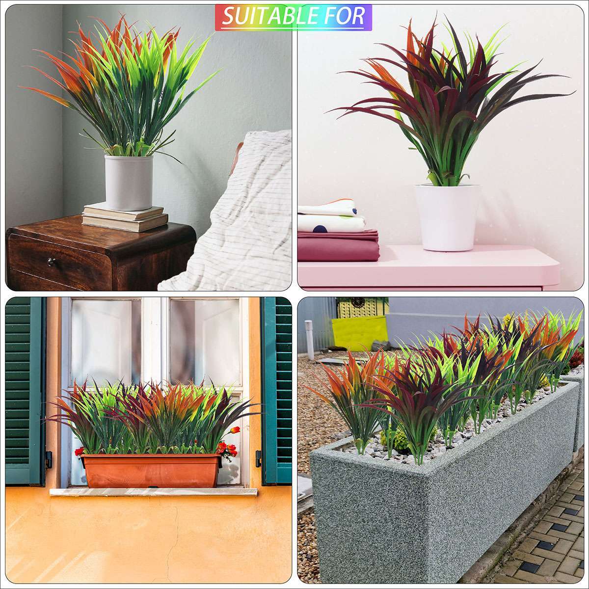 2-6Pcs 17″ Artificial Grass Fake Plants Outdoor UV Resistant Greenery Stem Decor