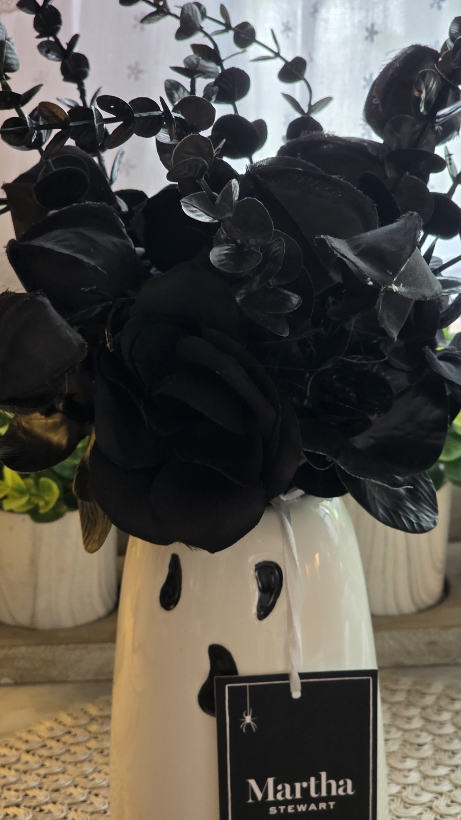 Martha Stewart Halloween Black Flower Floral Arrangement Ghost Vase