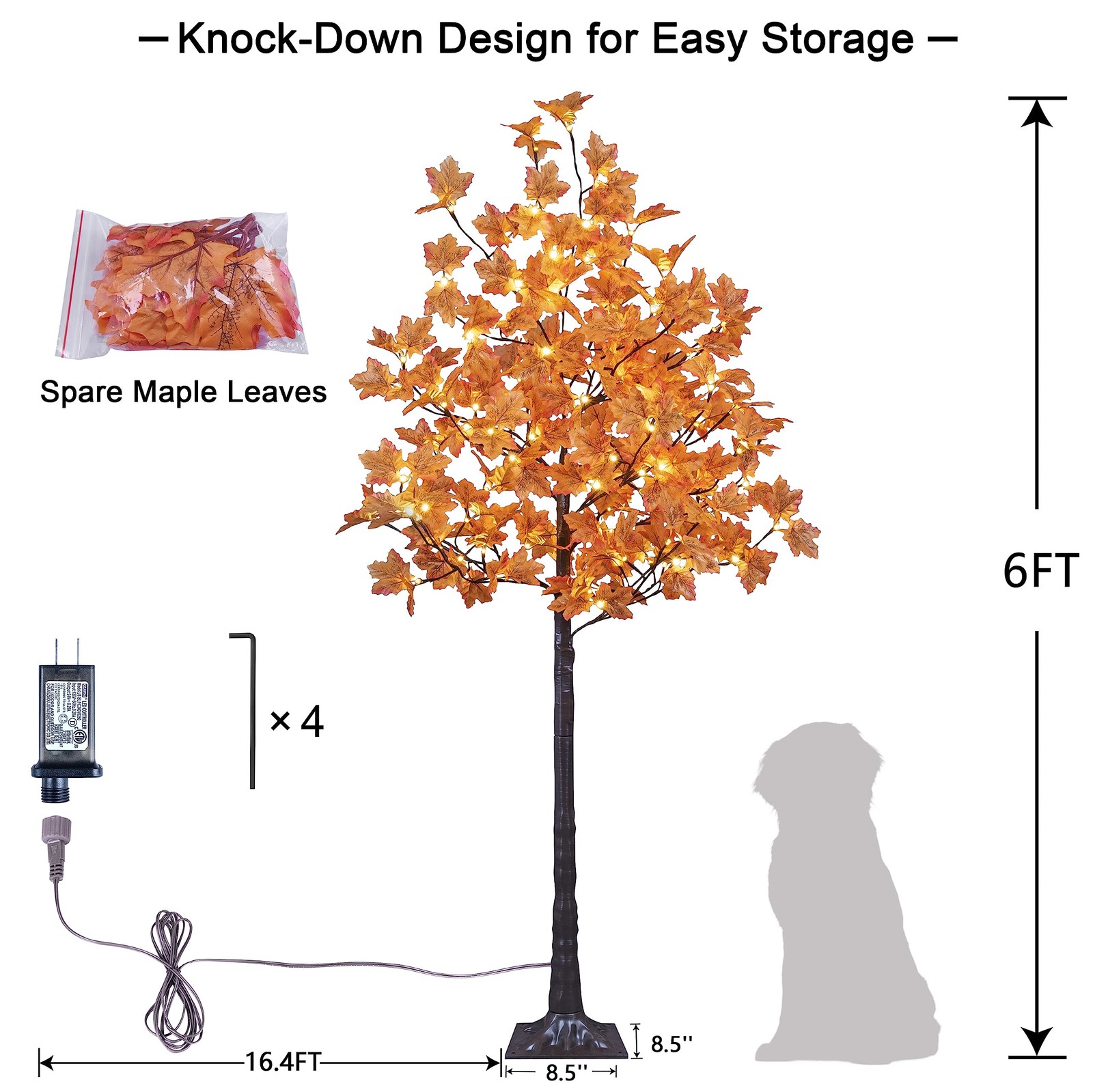 6FT 120LED Artificial Lighted Maple Tree Warm White Fall Decorations Indoor O…