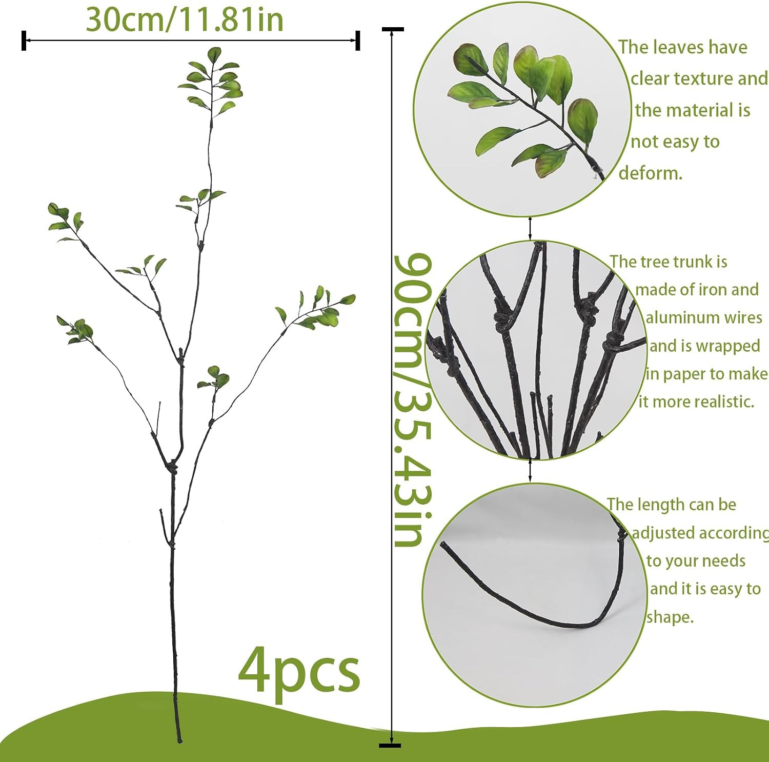 4 Pcs Artificial Greenery Stems Plants 35.4″ Faux Branches for Vase Filler Fake