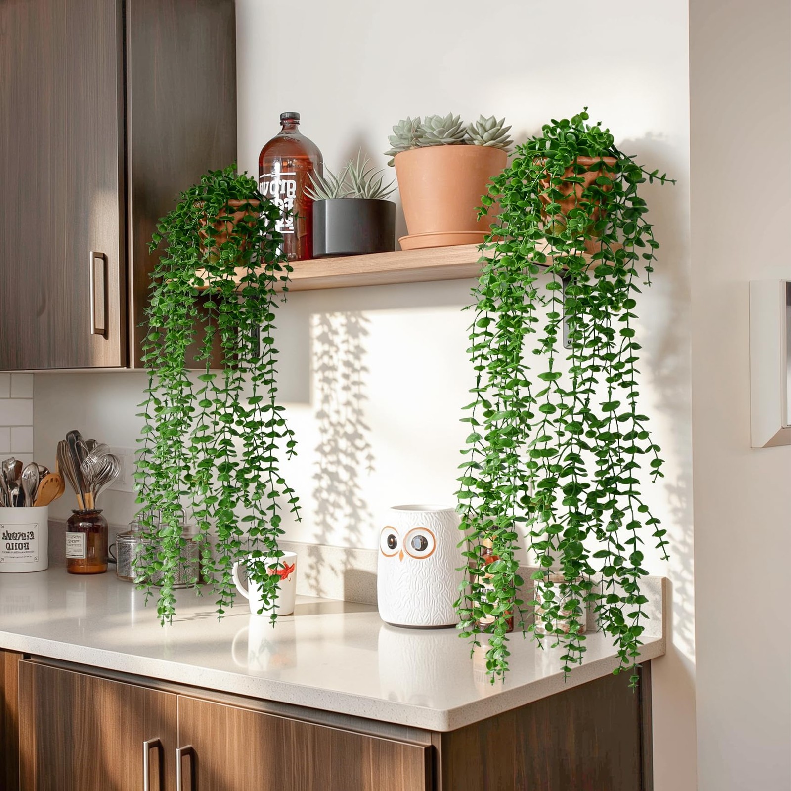 2 PCS Artificial Ivy Plants Pots Faux Vines Hanging Greenery Wall Decor