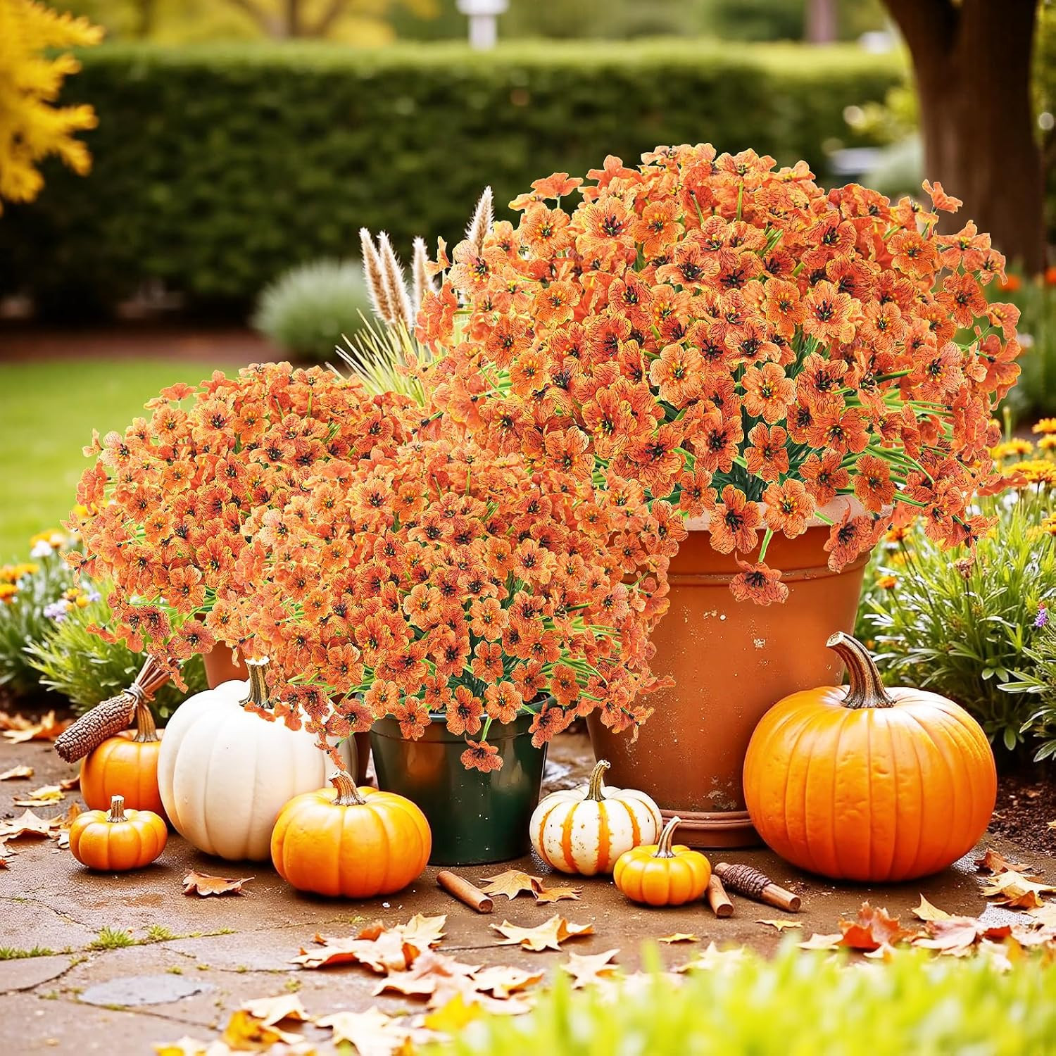 72 UV Resistant Faux Fall Flowers for Outdoor Garden Décor – Orange