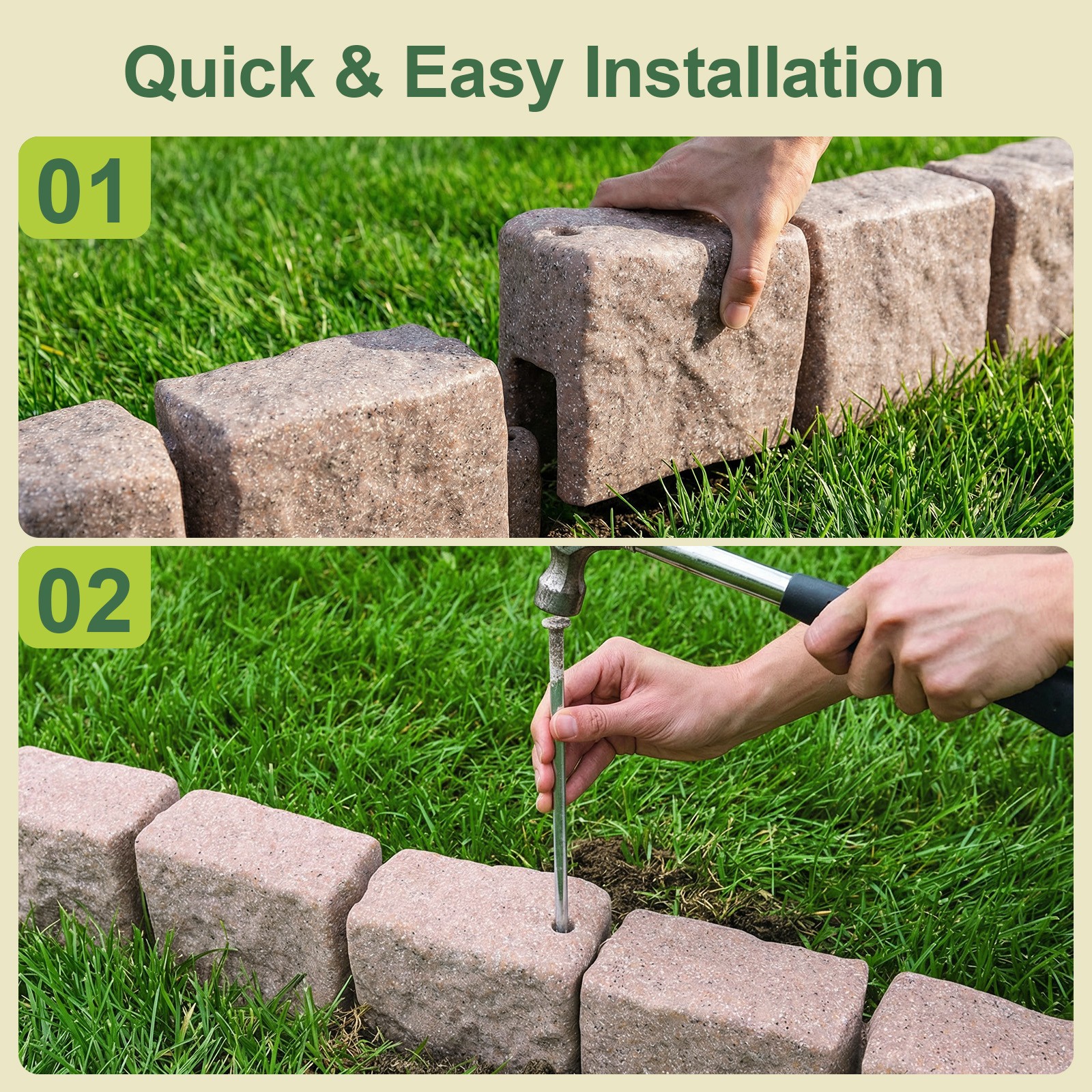 Plastic Garden Lawn Border Faux Stone Lawn Edging 12pcs for Home Improvement