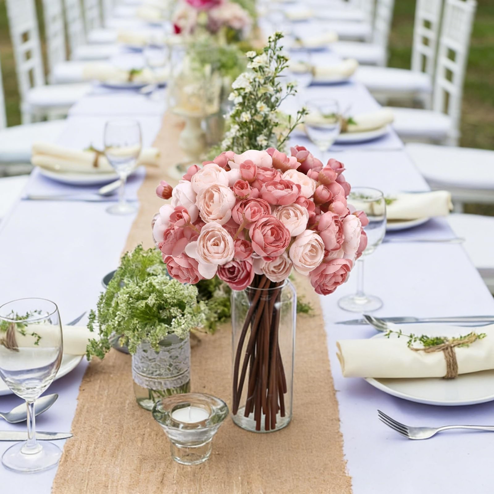 24 PCS Dusty Rose Silk Mini Ranunculus Artificial Wedding Filler Flowers Decor
