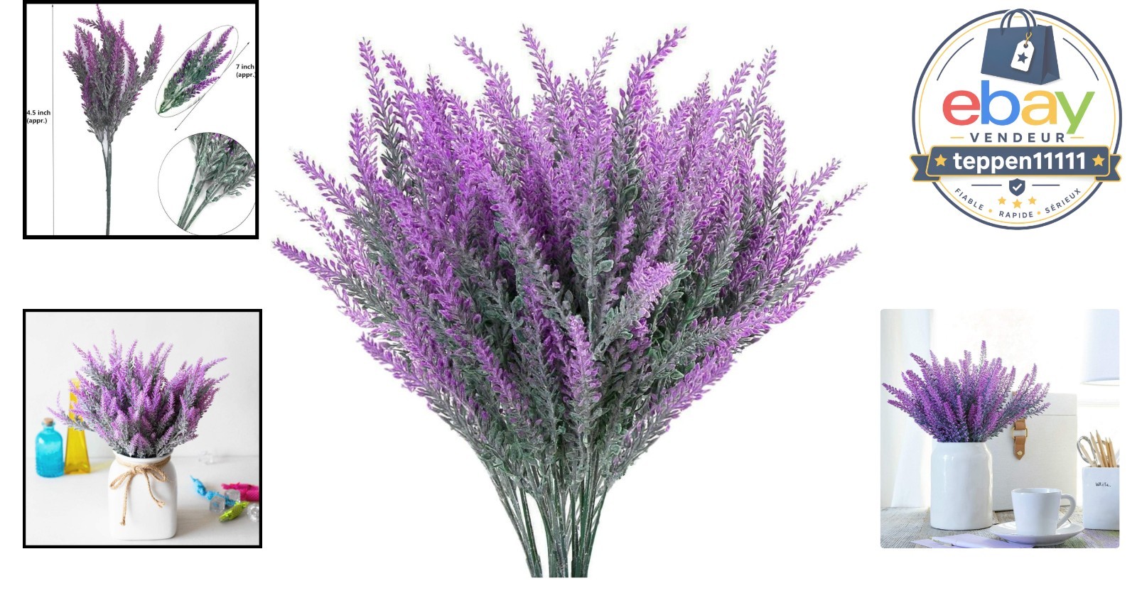 Fuchsia Artificial Lavender Flowers 4pcs Bundle Indoor Outdoor Decor