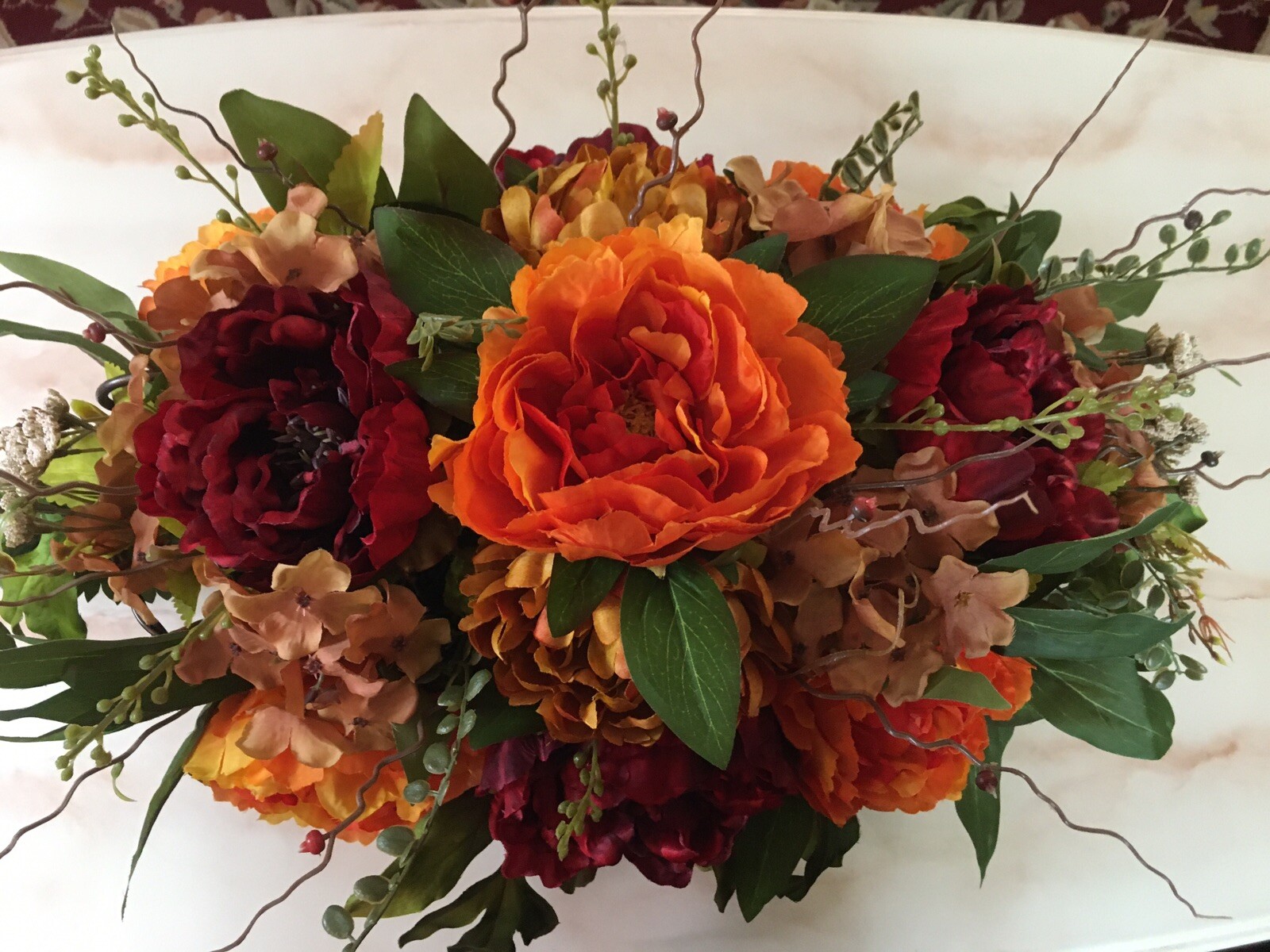 Year Round Floral Arrangement Burgundy And Orange Centerpiece Fall Centerpiece