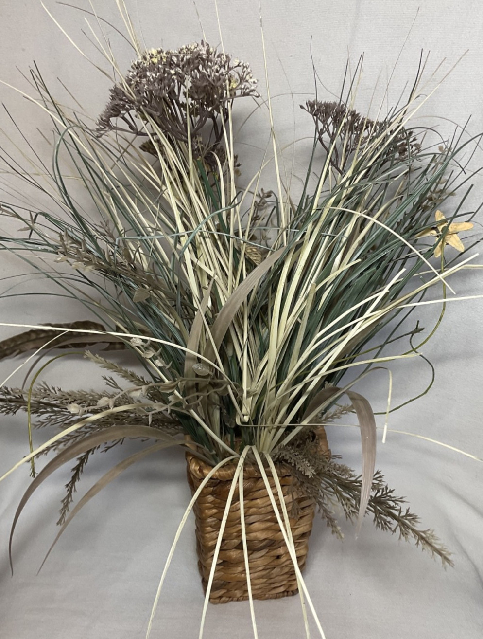 3333333M3ed3333ium Size 33333Woven Basket of Dried Foliage and Shells. 19″ Tall.