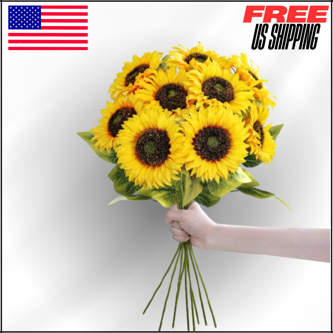 Yellow Silk Artificial Sun Flower Stems, 19.7″ Tall Full for Vase Bouquet 9 Pc