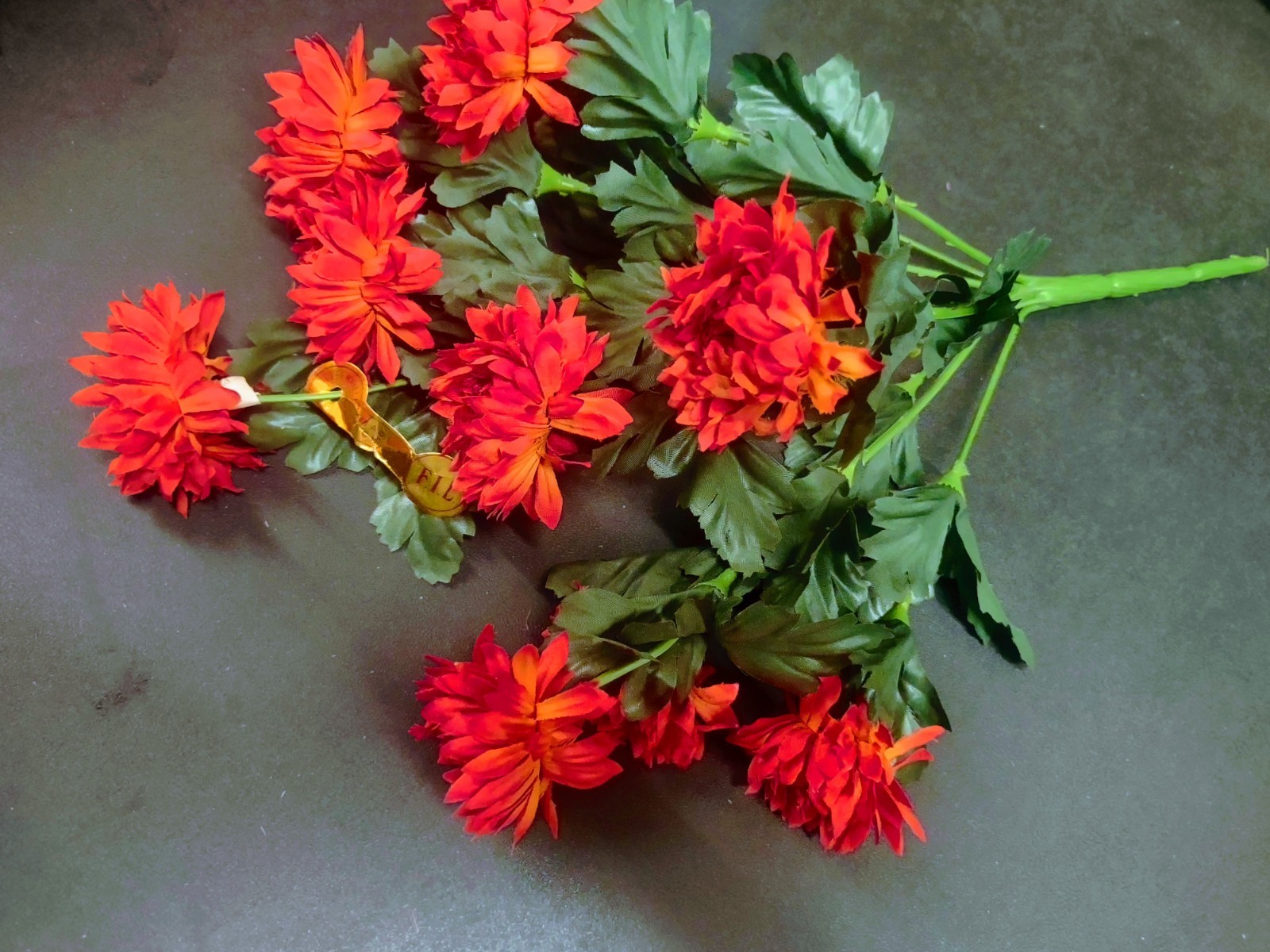 15″ Vintage Silk Strawflower Flower Bush with 10 Stems, Autumn Orange