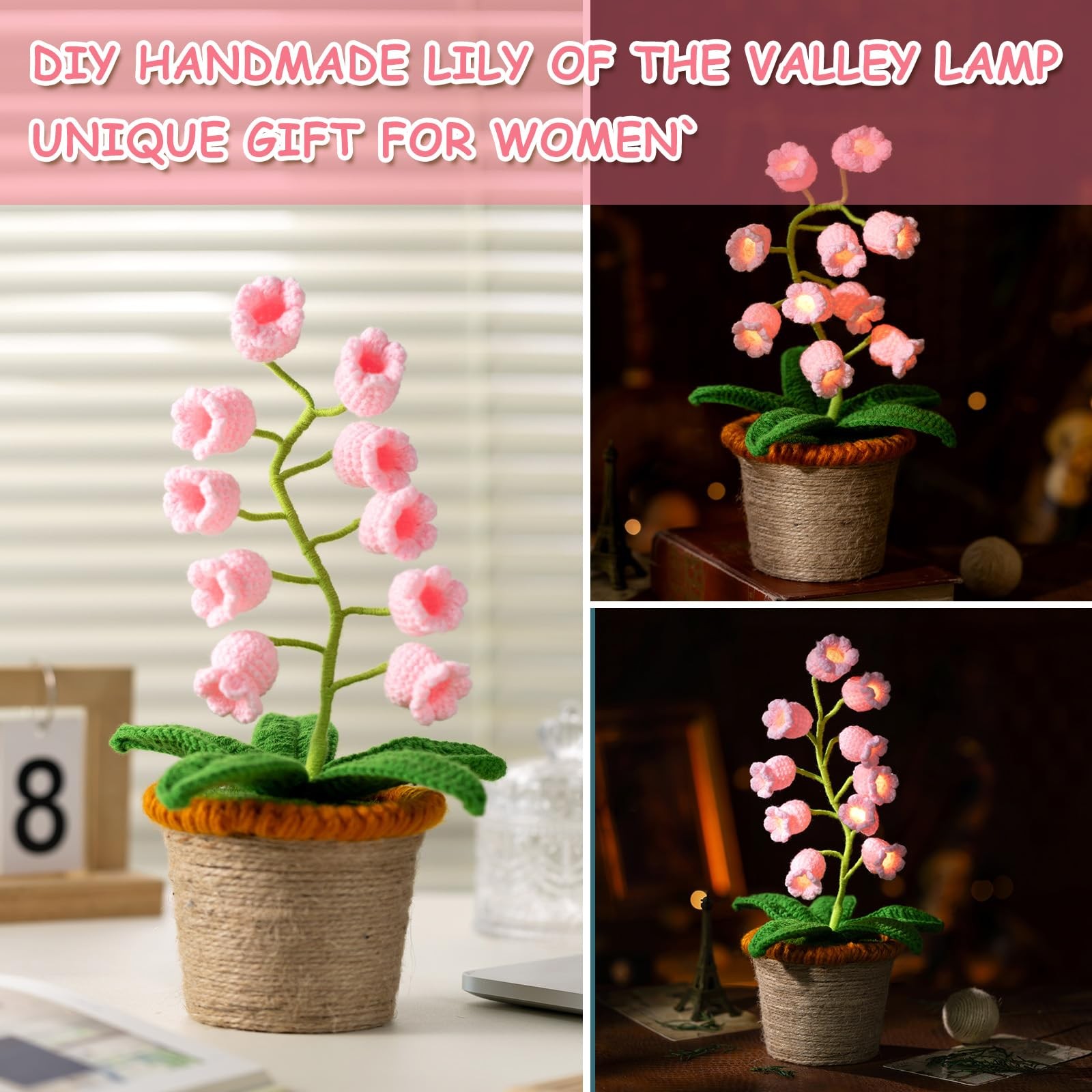 Lily of The Valley Lamp, Crochet Artificial Flowers with Night Lights, Cordle…