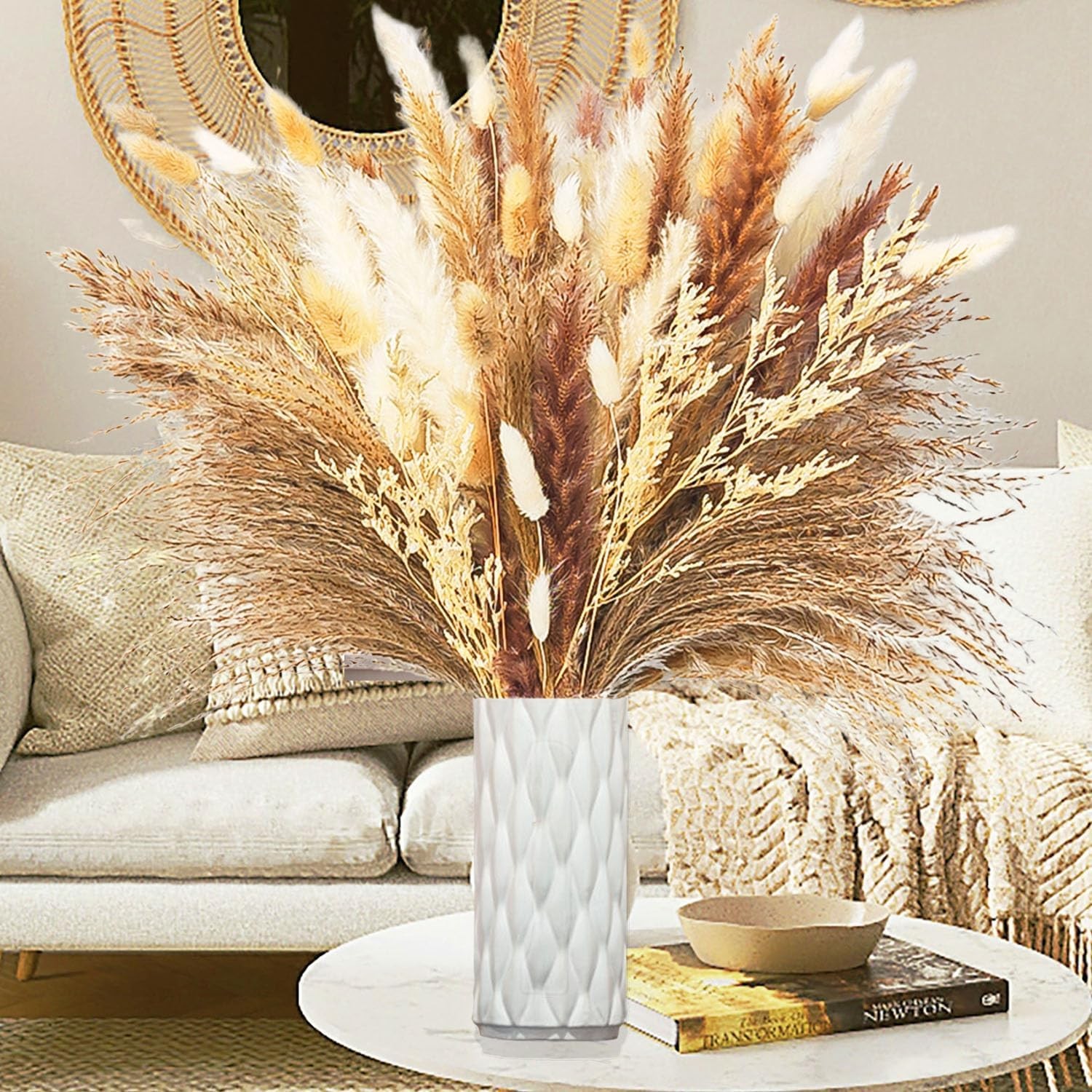 Dried Pampas Grass Decor – Perfect Theme 90 Stems, Beige White Brown Orange