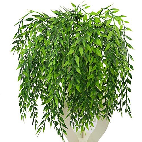 Artificial Weeping Willow, Plastic Plants Greenery Leaves Weeping Willow-4 Pcs