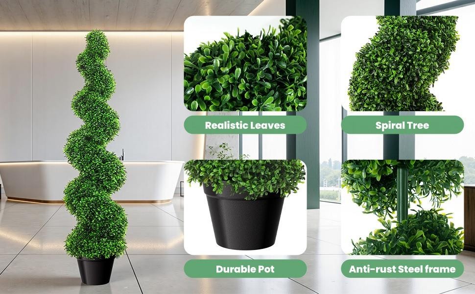 2PCS 3FT Topiary Trees Artificial UV Resistant Artificial Spiral Trees for Decor