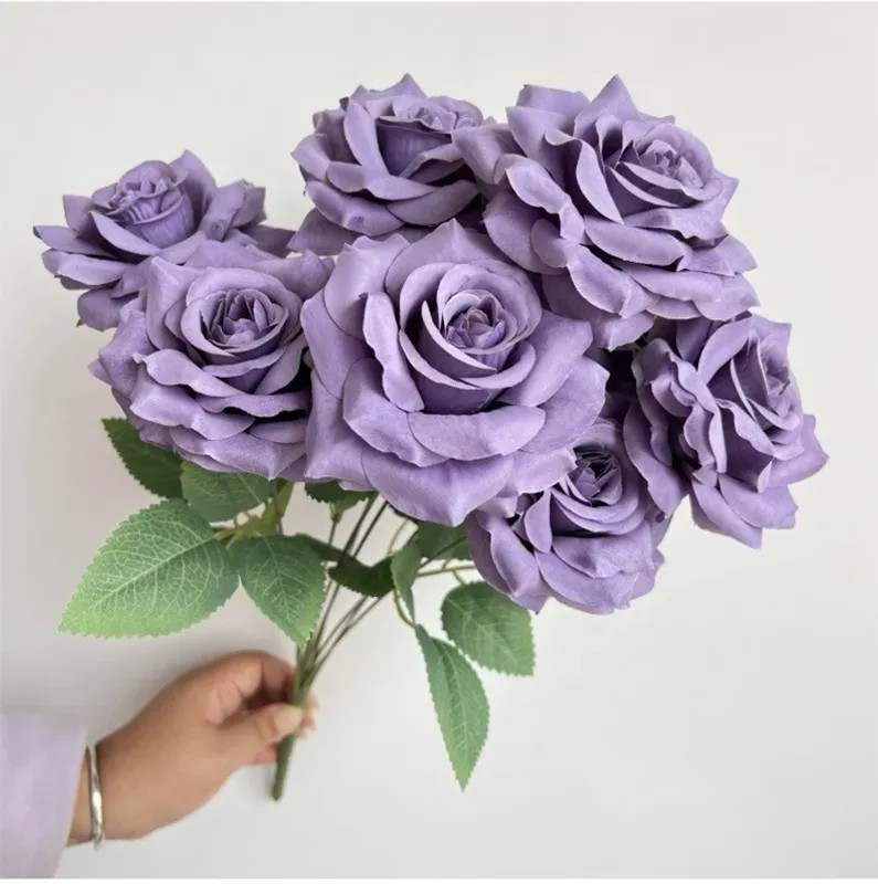 9 Heads Diamond Roses Bouquet Artificial Flower Pink Red Blue White Rose Fake