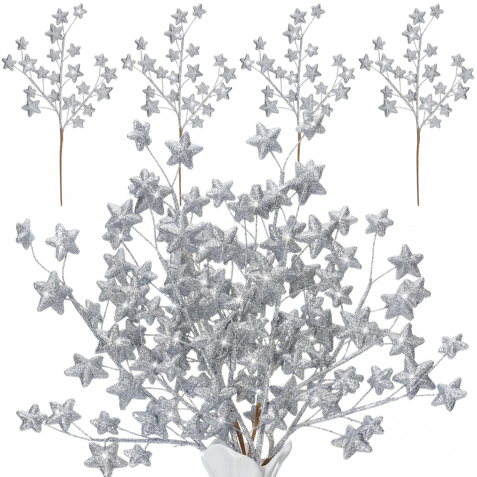 6 Pcs Glitter Star Picks 17.7 Inch Sparkly Star Tree Stem Picks Twinkle Stick…