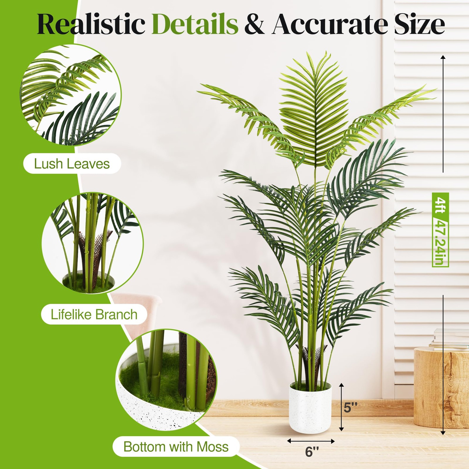 Artificial Palm Tree 4FT, Fake Tree with White Tall Planter 2 Pack, Faux Trop…