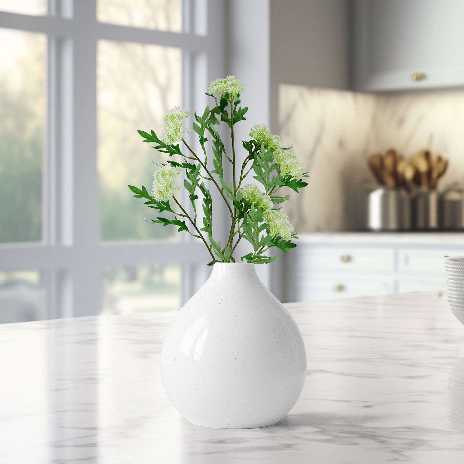 Northlight Finch Laceflower Artificial Floral Sprays- 27″ – White and Green –