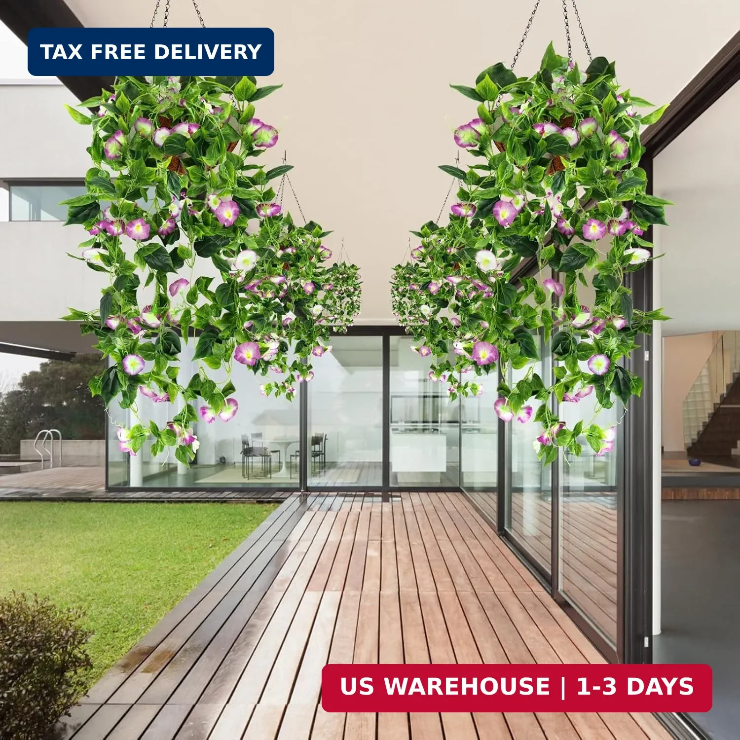 AirSun Artificial Morning Glory Flower Vines, 2pcs 15Feet Hanging Plants Silk Ga