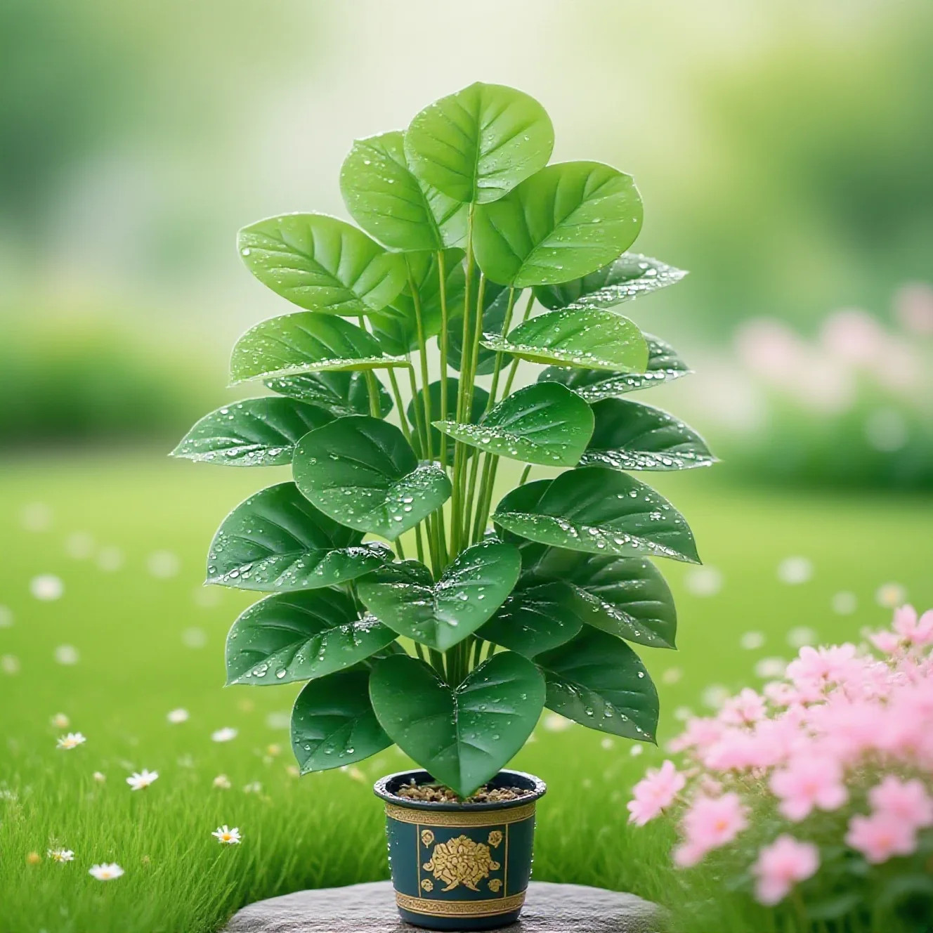 Large Artificial Pothos Plant With 24 Leaves Tall Faux Greenery In Pot Decor NEW