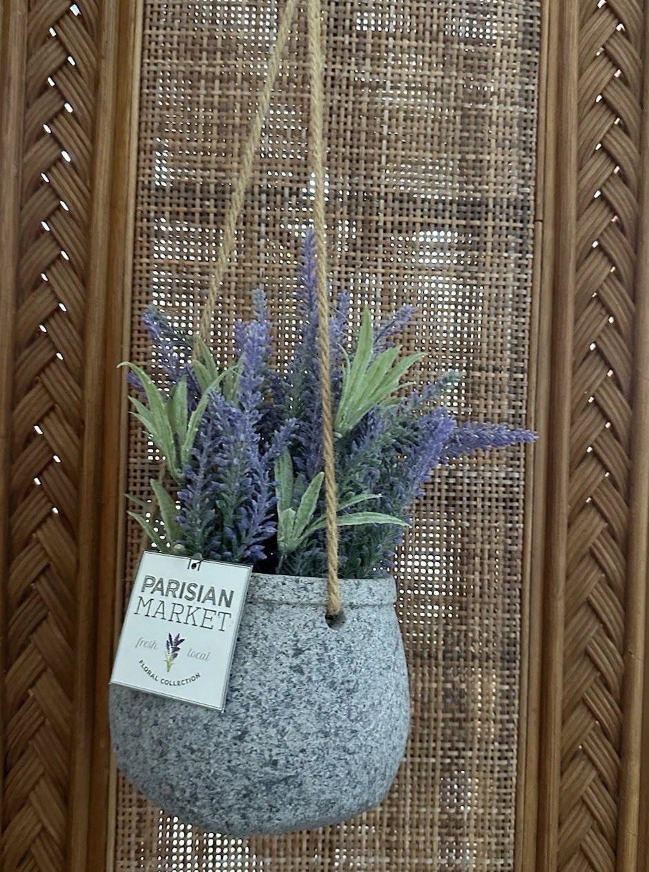 Lavender Plant Stoneware Pot Hanging Faux Lavender Flowers Decor Parisian Market
