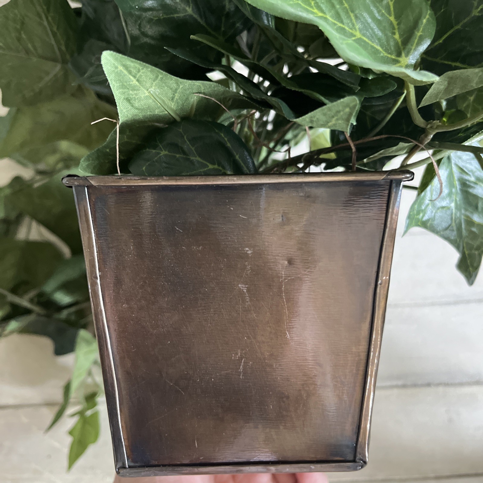 Faux Ivy In Metal Container 10”W x4”Dx4”H Container W/ Plant 14”H x30”W