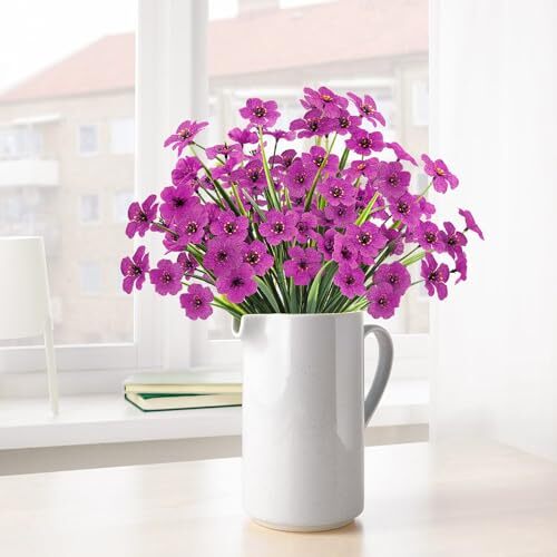 6 Bundles Artificial Flowers for Outdoors, UV Resistant Fake 6PCS Purple