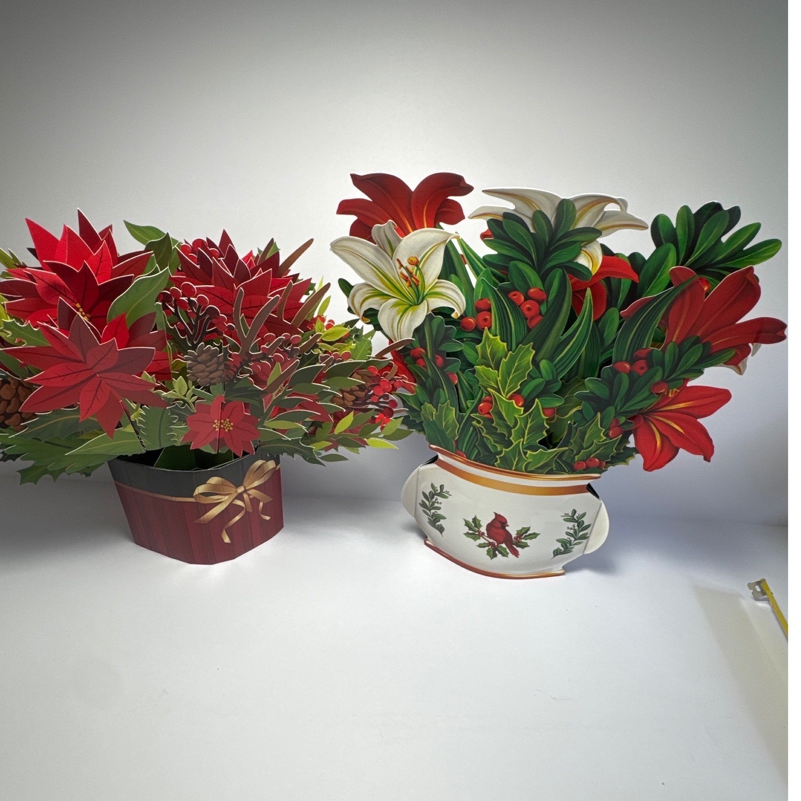 Freshcut Paper 3D Pop Up Flower Bouquets 2ct Red White Christmas Holiday Decor