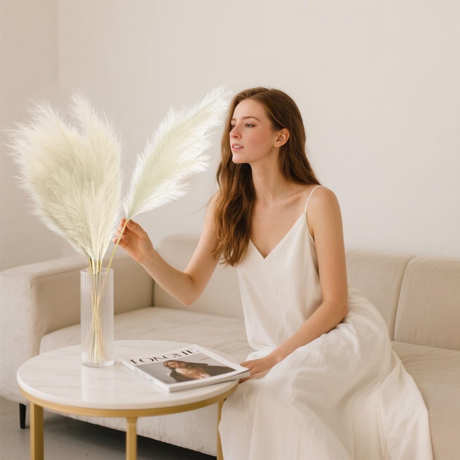 8 PCS Ivory Tall Faux Pampas Grass Decor 45 Inches Artificial Bulk Filler
