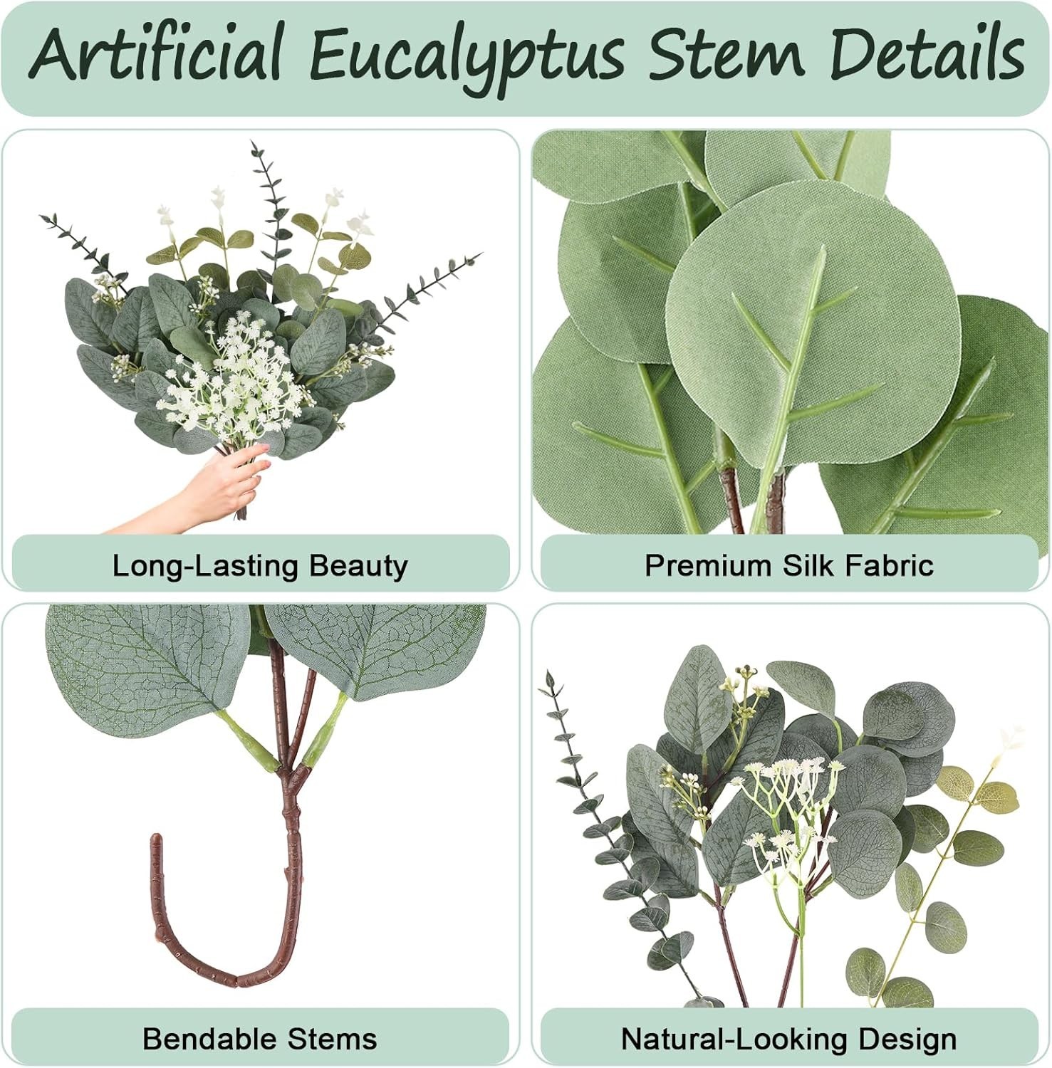 120 Pcs Eucalyptus Stems Artificial Flowers, 5 Kinds Mixed Faux Eucalyptus Le…