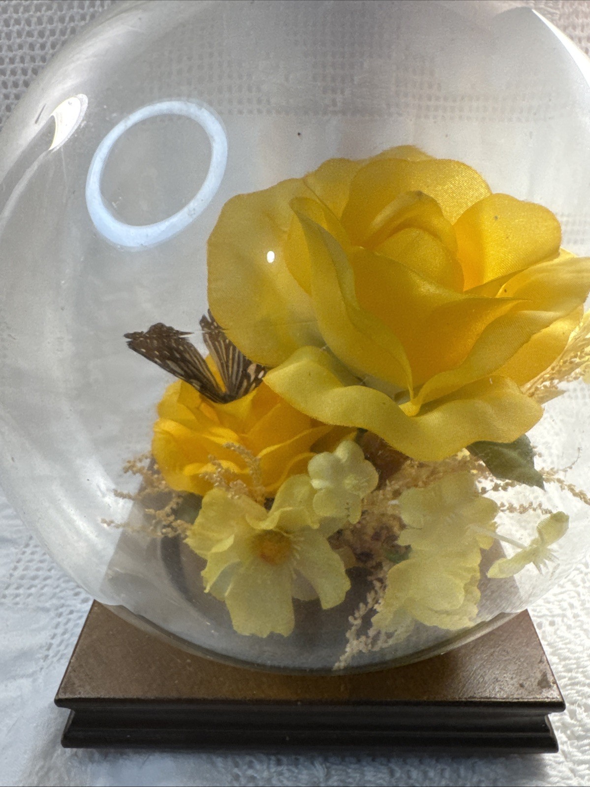 Vintage preserved flower arrangement in glass dome