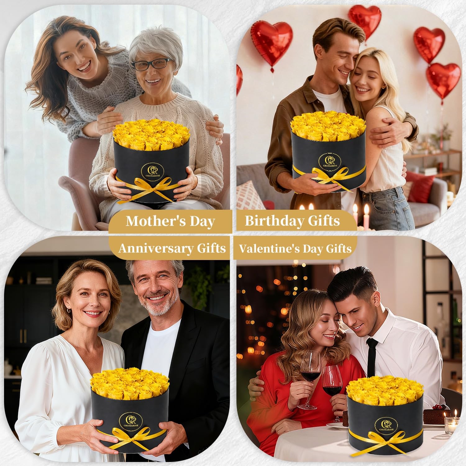 27 PCS Yellow Preserved Roses Forever Flowers Gift Box For Women Mom Wife