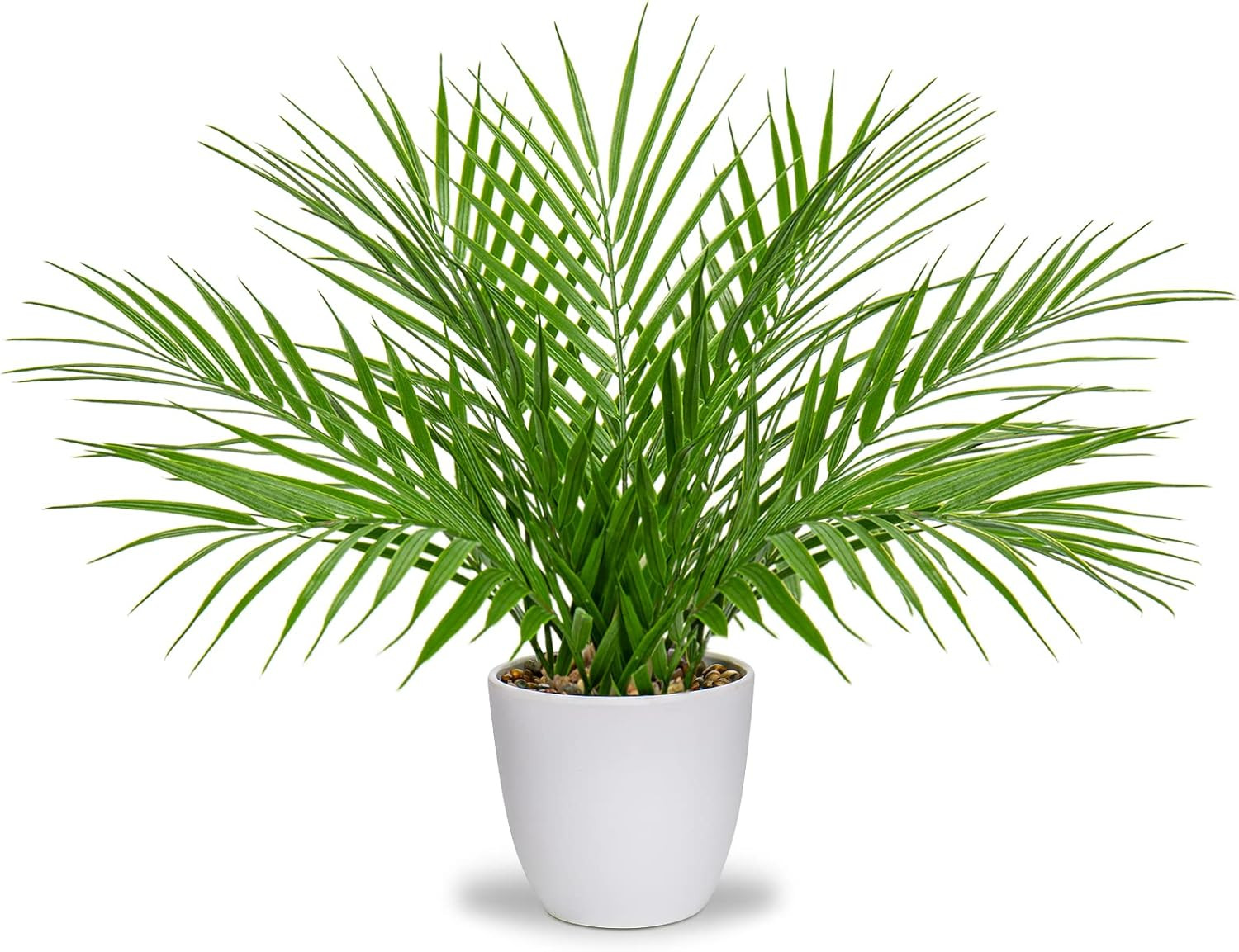 Fake Plant 15’’ Artificial Palm Plant in White Pot Real Touch Faux Tropical Palm
