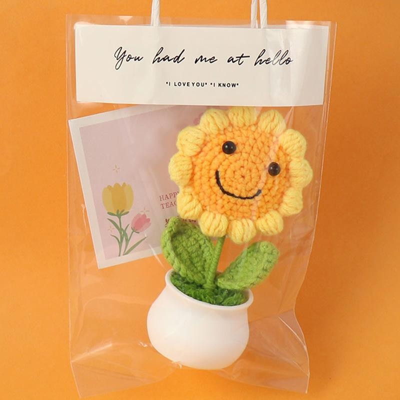Crochet Sunflower Pot Artificial Knitted Flower Handmade Gift Wedding Decor