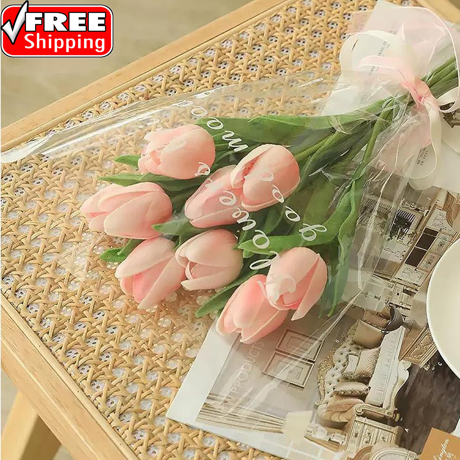15PCS Artificial Tulips Flowers,Real Touch 14″ Silk Fake Tulips,Bulk Fake Flower