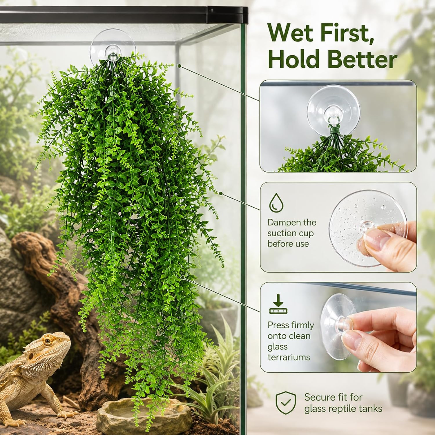 3 Pack Reptile Plants, Terrarium Hanging Plants Vines Artificial Leaves Habitat