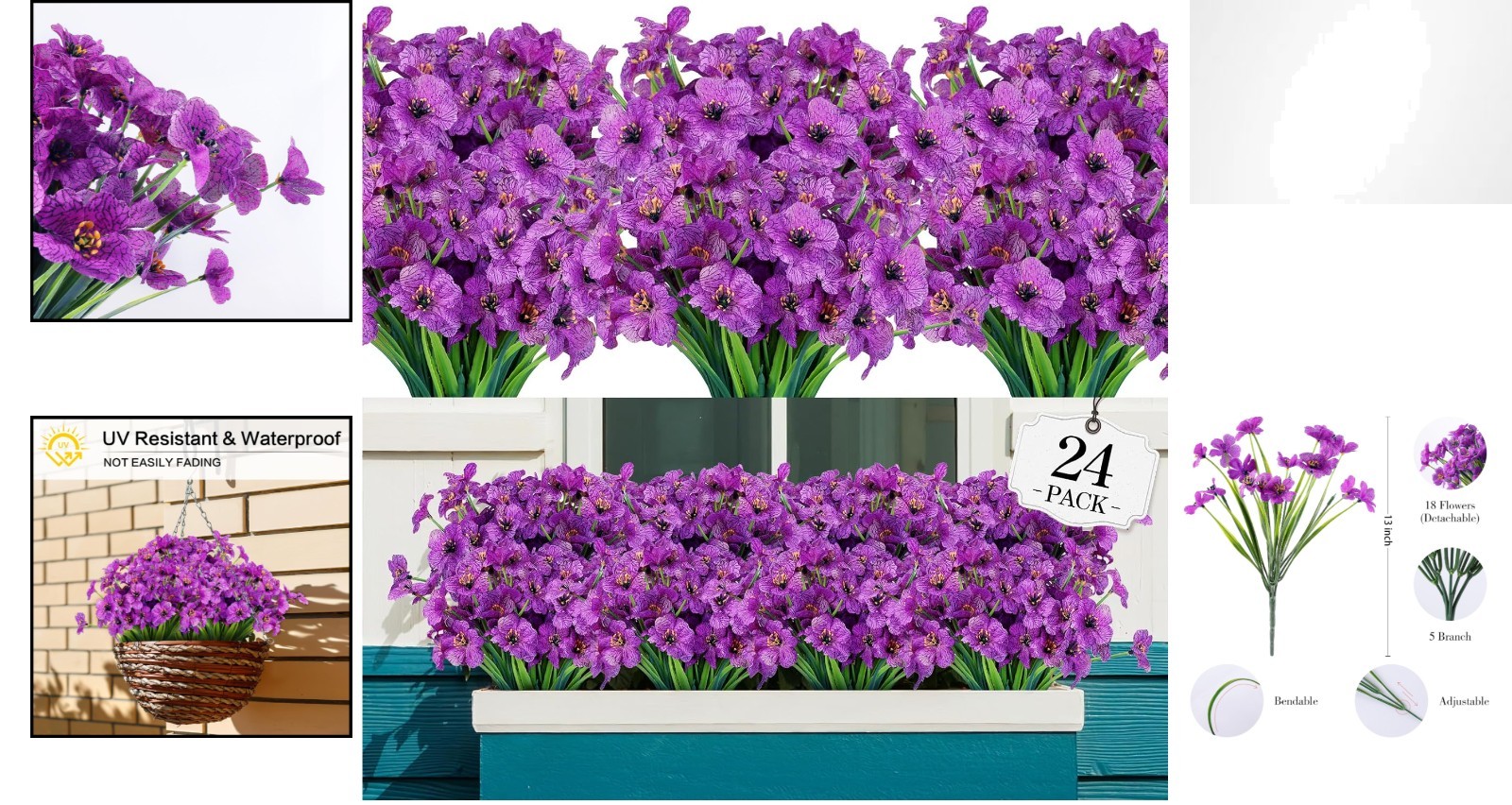 Vibrant Eco-Friendly Faux Flowers: 24 Bundles for Lasting Indoor/Outdoor Beauty