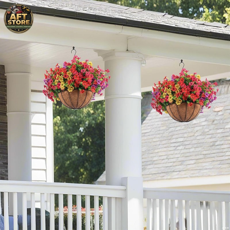Primrue 2 Set Artificial Outdoor Flowers with Hanging Baskets