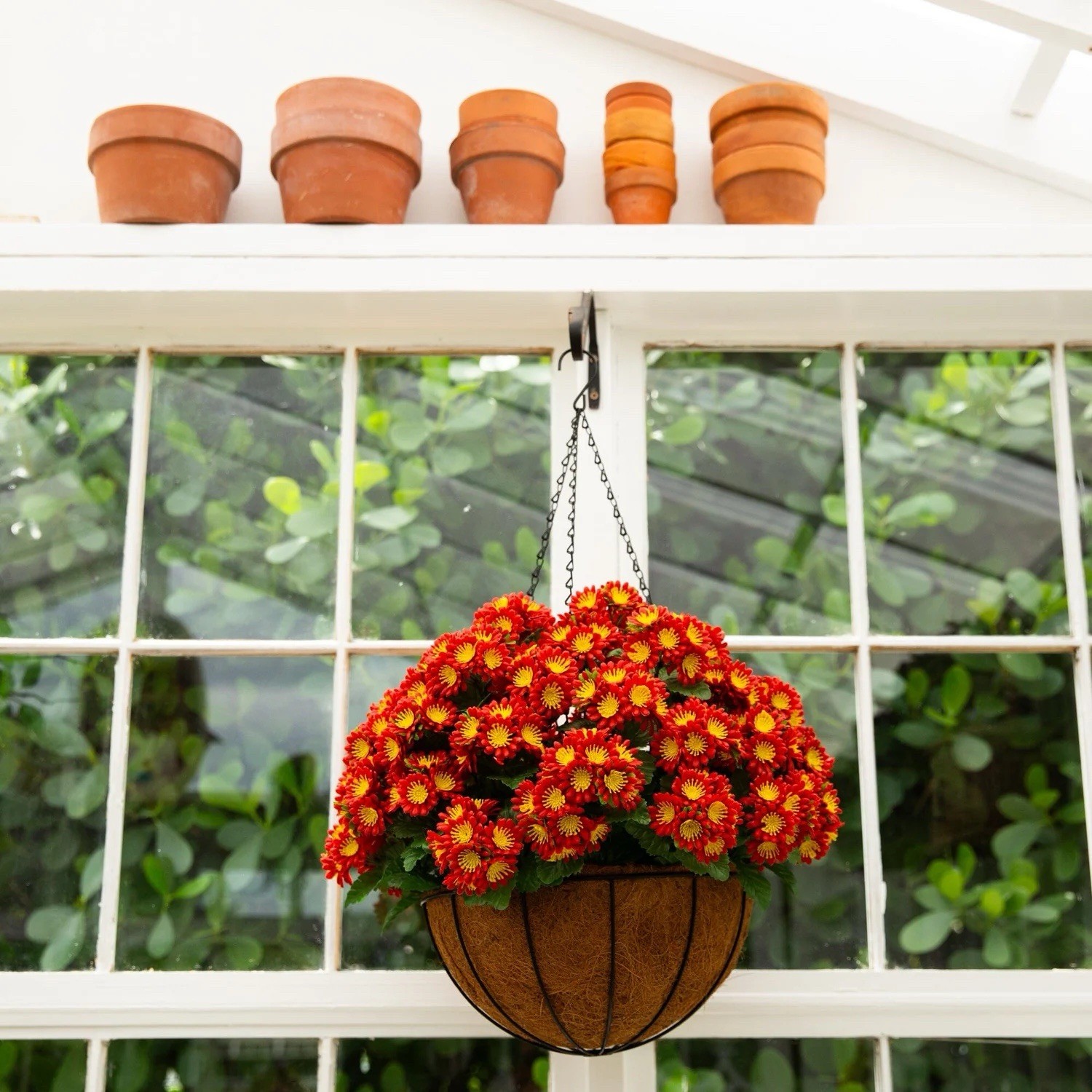 24” UV Resistant Artificial Chrysanthemum Hanging Basket Indoor/Outdoor