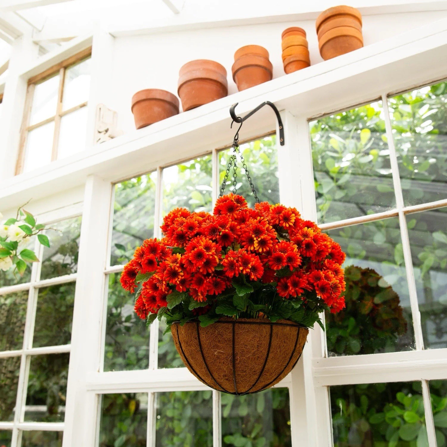 24” UV Resistant Artificial Chrysanthemum Hanging Basket Indoor/Outdoor