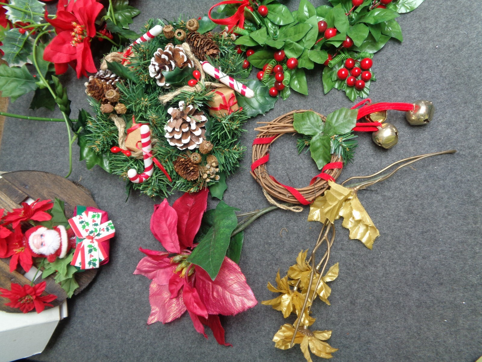 Vintage Silk Christmas Greenery Decor Wreath Floral Stems Candle Rings Lot of 20
