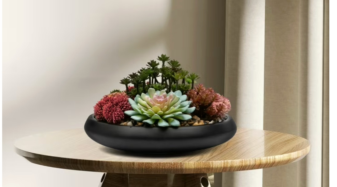 Better Homes & Gardens Artificial Mixed Succulent in Black Round Ceramic Bowl